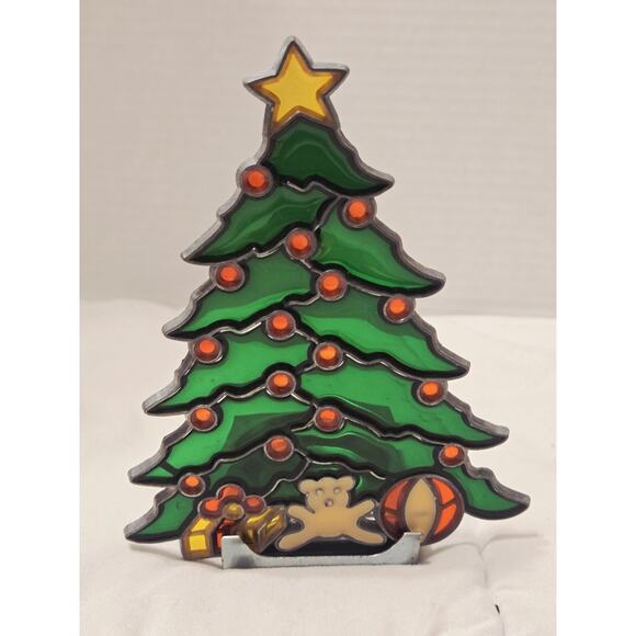 Tiffany Style Glo Candle Stained Glass Christmas Tree Candle Holder W Box Decor - Picture 3 of 7